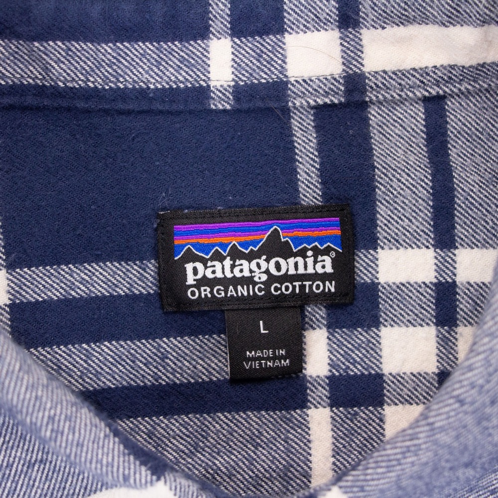 Patagonia Fjord Flannel Mens L Organic Cotton Plaid Flannel Shirt Blue White - Picture 6 of 12